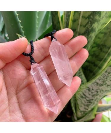 Crystal Reiki Hexagonal Pendulum Stone Crystal Quartz Necklace Amulet Natural Rose Crystal Quartz Pendant Necklaces for Women - Buy Online on GoSupps.com