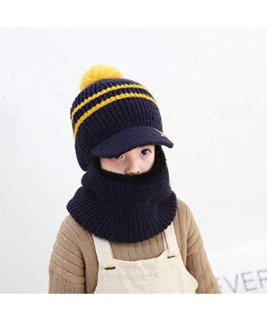 Uniyoung Baby Winter Hat Scarf with Ear Flaps | Toddler Boys Girls Balaclava Hood with Fleece Lining | Knit Pompom Beanie for Ski Snow Caps | 1-5 Years | Navy - Buy Online on GoSupps.com