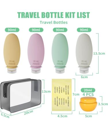 Hmeuest Travel Bottles for Toiletries 4 Pack Travel Bottles Kit Leak Proof Refillable Squeezable Travel Accessories for Shampoo Conditioner Suntan Lotion Gary/Green/Yellow/Pink - Buy Online on GoSupps.com