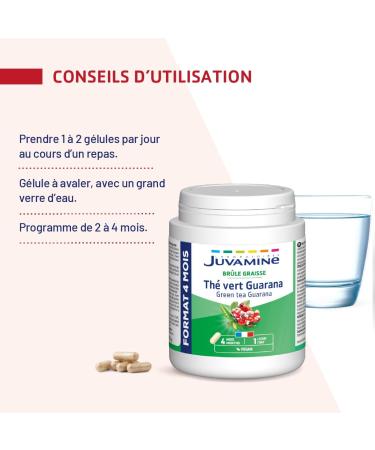JUVAMINE - Fat Burner - Guarana Green Tea - Slimming and toning action - Food supplement - MAXI FORMAT - 120 Capsules - Made in France - Buy Online on GoSupps.com