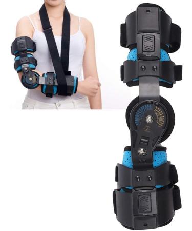 JOEBO Hinged Elbow Brace - Adjustable Stainless Steel Arm Orthosis for Injury Recovery | Breathable Support & Fixation Sling for Right Arm (Blue - Buy Online on GoSupps.com