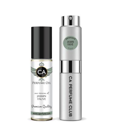 CA Perfume Duo Impression of Jasmin Fauve For Women & Men Sprayer + Body Oil Roll-On Bottles 0.27 Fl Oz+0.33 Fl Oz