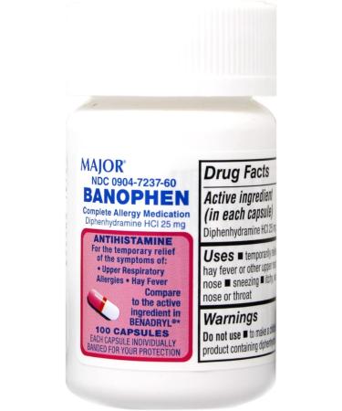 Banophen Diphenhydramine Capsules 25mg 100ct - 2 Pack - Buy Online on GoSupps.com