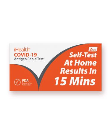 iHealth COVID-19 Antigen Rapid Test 1 Pack 2 Tests Total FDA EUA Authorized OTC at-Home Self Test Results in 15 Minutes with Non-invasive Nasal Swab Easy to Use & No Discomfort