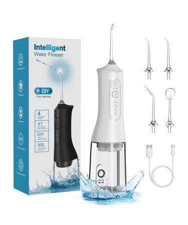 Water Flossers for Teeth 4-Speed Cleaning Mode 5 Professional Nozzles 300ML Removable Large Water Tank Intelligent Memory Function Rechargeable Portable Floss