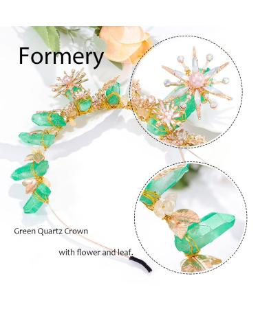 Green Quartz Crown Tiara Headband | Gold Leaf Woodland Fairy Hairband - Buy Online on GoSupps.com