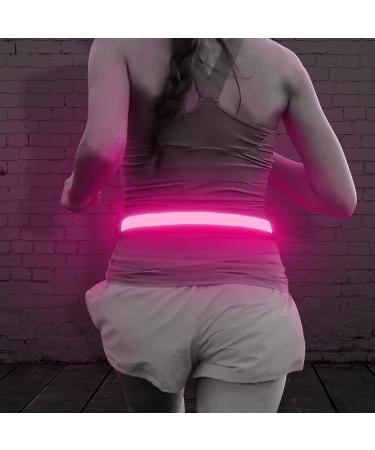Illumifun Elastic LED Running Belt - USB Rechargeable Glowing LED Waistband, High Visibility Waist Safety Light for Running, Cycling, Camping, Walking, etc Pink