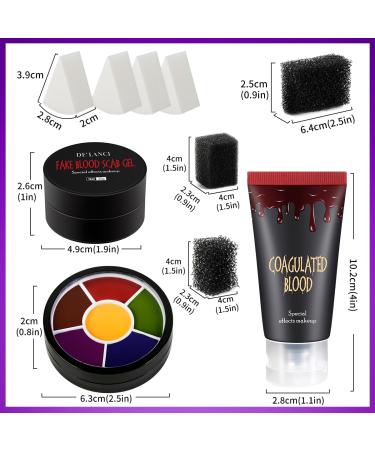 Wound Bruise SFX Halloween Makeup Kit - 6 Color Oil Based Face Paint Edible Fake Blood Dark Coagulated Scar Gel 7 Sponges for Stage & Cosplay - Buy Online on GoSupps.com
