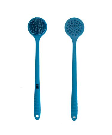 EOT Wellness Bendable Long Handled Silicone Back & Scalp Scrubber - Bath Shower Back Brush  Shampoo Scalp Massager  Shampoo Brush (Blue Sapphire)