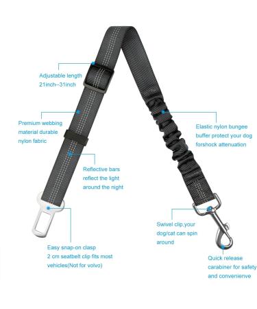 Zellar Dog Seat Belt 1 pack Adjustable Elastic Bungee Strong Durable Dog Car Harness Restraint With 360 Degree Swivel Attach Won't Twist black - Buy Online on GoSupps.com