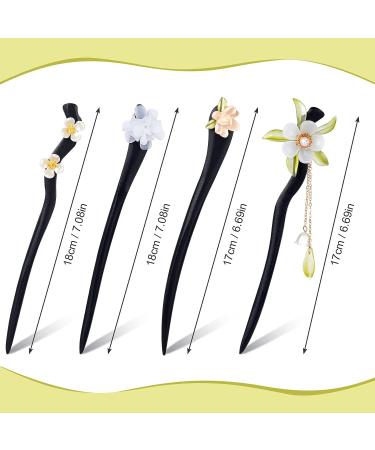 HINZIC 4 Pcs Chinese Japanese Style Hair Sticks - Vintage Wooden Hair Accessories for Buns and Updos - Buy Online on GoSupps.com