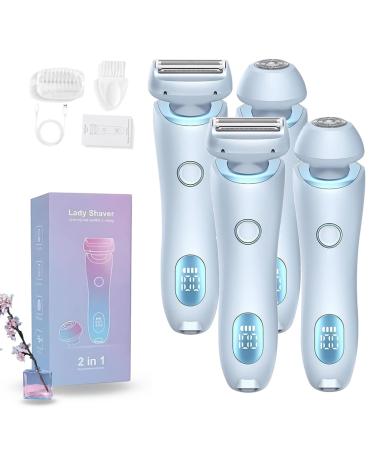 Luna Brazilian Shaver Bikini Trimmer for 2 in 1 Electric Shaver Razors for Women Wireless Female Shaver for Private Area Wet & Dry Ipx7 Waterproof (Blue *2)