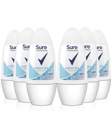 ( 6 Pack ) Sure Women Cotton Dry Anti-Perspirant Deodorant Roll On 50ml