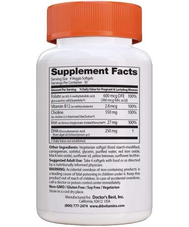 Doctor's Best Prenatal Essentials with Choline & DHA - 120 Veggie Softgels for Optimal Mother's & Baby's Health - Buy Online on GoSupps.com