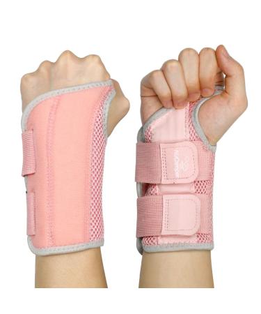 Nucamper Breathable wristwear wrinkle bandage with metal-style stabilizer men women wristlear bandage adjustable wrist rails for arthritis tendinitis sprain pink gray L/XL right and left hand (2 pieces)