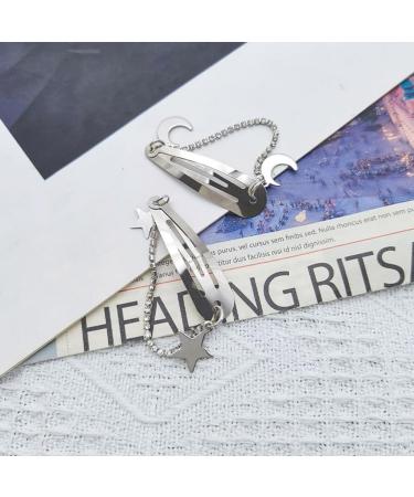 hgnxa Sparkling Silver Hair Clip Moon and Star Charm Hairpin for Women Harajuku Style Fringe Chain Hair Barrette Cute - Buy Online on GoSupps.com