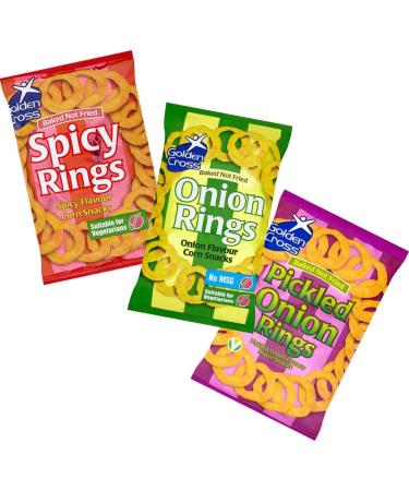Spicy Rings Onion Rings Pickled Onion Rings Crispy Chips Bags - 3 x Mixed Chips Bags 150g - Buy Online on GoSupps.com
