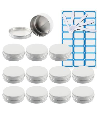 Zeoabsy 10 pieces 30ml white aluminum empty jar round aluminum doses with screw lid cream box aluminum tin screw box tins for cosmetics candle ointments 5x spatula 1x etiquette white 30ml
