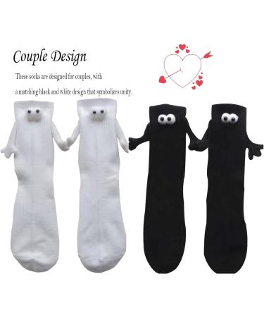 Hand in Hand Couple Socks | Magnetic 3D Doll Design | 2 Pairs White Mid-Tube Socks - Buy Online on GoSupps.com