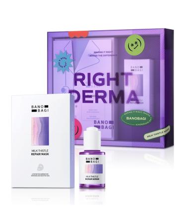 Bano Milk Thistle Repair Skin Care Set - Korean Skin Care with Centella Soothing & Barrier Repair Kit for Sensitive Skin Face Mask 10EA & Serum 0.5 fl. oz. Face Moisturizer Fragrance-Free