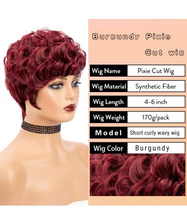 Burgundy Pixie Cut Curly Wig - Short Wave Red Hair Synthetic Wig for Black Women - Daily Use Burgundy Short Pixie Wig - Buy Online on GoSupps.com