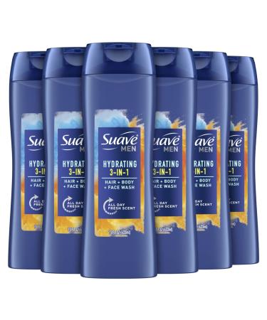 Suave Men 3in1 for Everyday Use Hair, Body and Face Wash Fragrance Bodywash, Shower Gel and Shampoo for Men 15 oz Fresh 15 Ounce (Pack of 6)