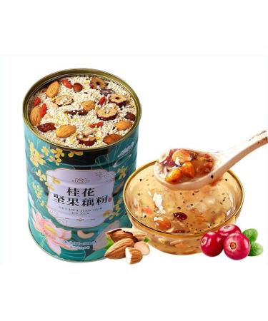 Osmanthus nut Lotus Root Powder Soup Instant Brewed and Ready to eat red jujube nut Soup Rose Flavored Full Belly Snack Fruit Soup Nutritional Breakfast Gift (Osmanthus Lotus Root Powder 2 can) Osmanthus Lotus Root Powder 2 can