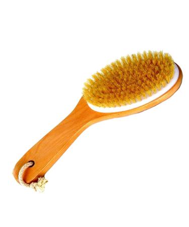 Natural Boar Bristle Body Brush with Wooden Handle by Spa Destinations for wet or dry brushing bath and shower 1 Pack