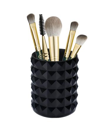 Funtygy Acrylic Makeup Brush Holder Organizer, Black Pencil Pen Holder, Crystal Cosmetics Brushes Cup Storage Solution, Round