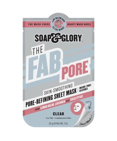 Soap & Glory The Fab Pore Pore-Refining Sheet Face Mask for Oily Skin - Tea Tree + White Willow Bark to Draw Out Impurities + Smooth Skin - Pore Minimizing Sheet Mask (1 oz)