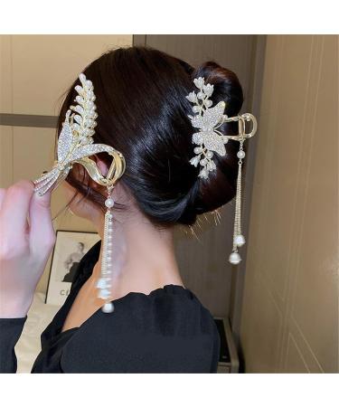 Women's hair accessories banana hair clips Korean Orchid Lily Claw Clip Retro Pearl Tassel Ponytail Claw Clip Girl Hair Accessories (Color : TS5327 3) - Buy Online on GoSupps.com