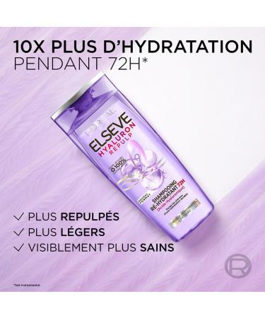 L'Or al Paris - Re-Hydrating Shampoo for Dehydrated and Tired Hair - 72H Hydration - Shine - With Hyaluronic Acid - Elseve Hyaluron Repulp - 300 ml - Buy Online on GoSupps.com