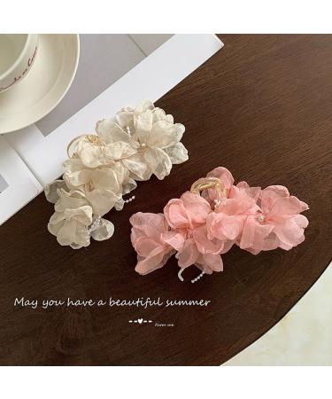 Cloth Flower Bow Hair Claw Jaw Clip for Women - Beige Hair Accessories - Buy Online on GoSupps.com