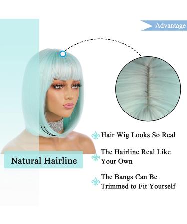 eNilecor Mint Green Short Bob Wig ? 12 Straight Synthetic Hair with Bangs | Cosplay & Daily Use + Free Wig Cap - Buy Online on GoSupps.com