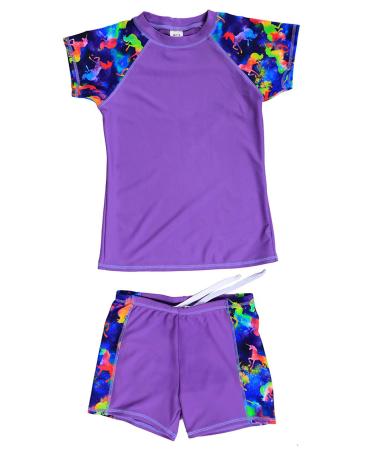 DUSISHIDAN Boys Girls Swimwear UV Protection Swim Shirt Children Swimwear Bathing Set 8-10 Years Purple-a