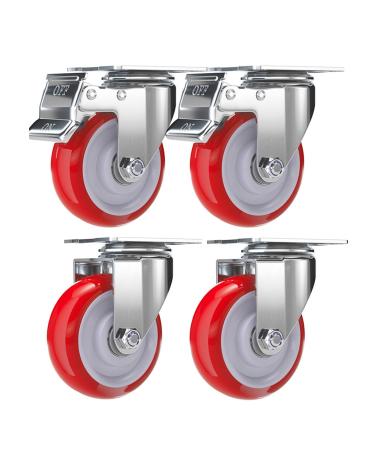 Threaded Shaft Swivel Castors Ball Castors Set of 4 Heavy Duty Quiet Castors Industrial Swivel Castors Locking Castors Replacement Castors for Cabinet Ottoman Bench(3" 2Swivel+2Locking) 2Swivel+2Locking 3"