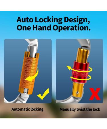 3-Piece UIAA Certified 25KN Auto-Locking Carabiner Set - Versatile Climbing Equipment for Hammocks Swings & Dog Leashes - Buy Online on GoSupps.com