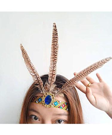 Indian Headband Headdress Feather Headband Native American Feather Headband Hair Band Headwear Headpiece Fashion Elegant Flapper Headband Hair Decoration for Women Blue Diamond Style - Buy Online on GoSupps.com