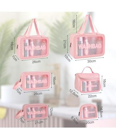 Aucuu 6 Pcs Clear Toiletry Bag Set | Waterproof Transparent Travel Wash Bags | Pink Cosmetic Makeup Bags for Women and Girls - Buy Online on GoSupps.com