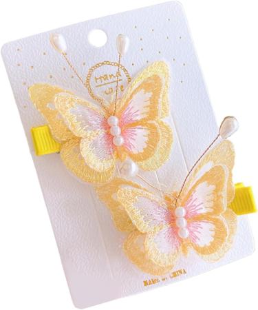 Muloo 2pieceS Girls Hair Clip Embroidery Butterfly Hairpins Elegant Hairstyle Accessories Bows Hair Barrettes Children Headdress Hair Clip Yellow - Buy Online on GoSupps.com