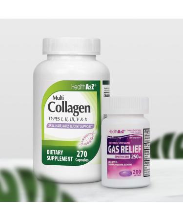 HealthA2Z Super Savings Bundle Deal - Gas Relief Simethicone 250mg (200 Softgels) & Multi Collagen Pills 1735 mg (270 Collagen Capsules)