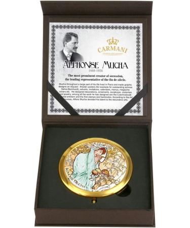 CARMANI Gold Plated Bronze Pocket Mirror - Compact Travel Mirror with Mucha Winter Painting - Buy Online on GoSupps.com