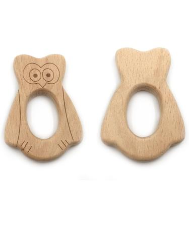 Wendysun 3pcs Cute Cartoon Owl Shape Wood Teether Set - Natural Beech Teething Toy for Babies - DIY Pendant Nursing Toy - Buy Online on GoSupps.com