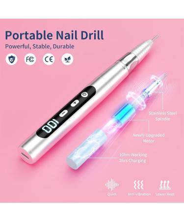 TIHONI Professional Cordless Electric Nail Drill Kit - 30000RPM Rechargeable E File Machine for Gel Nails - 6 Bits Included - Silver - Buy Online on GoSupps.com