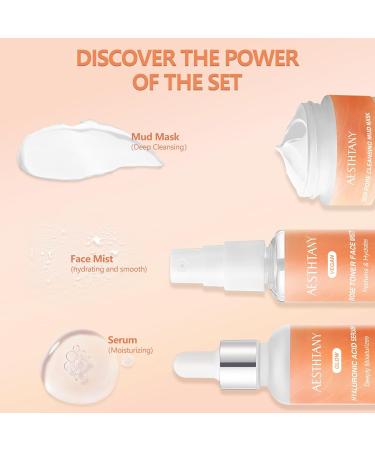 Hyaluronic Acid & Collagen Skincare Gift Set 3-Piece Facial Care Kit with Hydrating Serum Rose Facial Mist & Deep Cleansing Clay Mask for Daily Skin Care - Buy Online on GoSupps.com