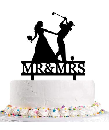 Funny Wedding Cake Topper - Bride Grabs Golfer Groom Who Playing Golf - Golf Couple Cake Topper Mr&Mrs Wedding Cake Topper (Golfer)