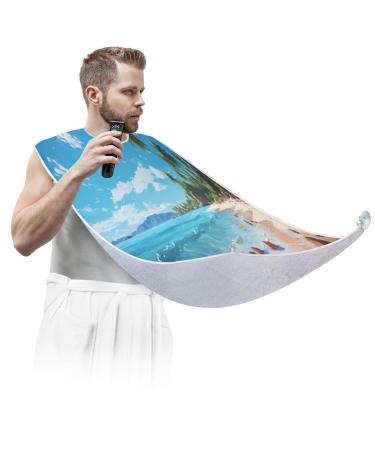 Beard Bib Apron Beard Hair Catcher for Men Shaving Fathers Day Anniversary Christmas Gifts for Dad Husband Beard Bib with 2 Suction Cups Beach Coconut Tree