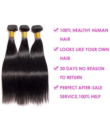 100% Brazilian Virgin Straight Hair Bundles - 16 Inch Remy Weft Extensions for Women - Natural Black 3 Bundle Set - Buy Online on GoSupps.com