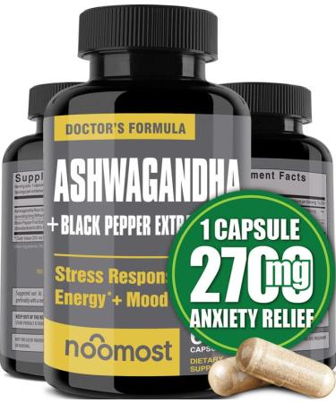 NooMost Ashwagandha Capsules, 2700mg, Pure Root Extract with Black Pepper, Natural Energy Supplement & Mood Enhancer, Calming Stress Relief Support & Mood Response, Vegan  2-Month Supply With out Box