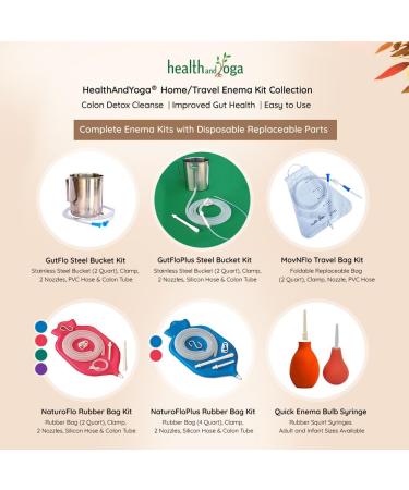 HealthAndYoga NaturoFlo Enema Bag Kit - 2 Quart Open Fountain Top | Silicone Tubing Sterile Enema Sheet Privacy Storage Bag - Complete 6 Piece Set for Health & Wellness - Buy Online on GoSupps.com